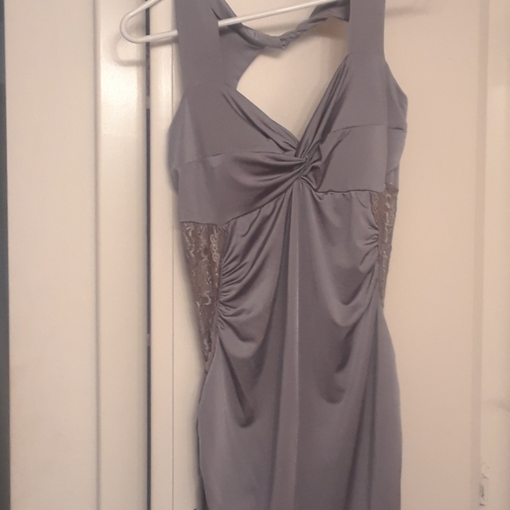 Lace drape mini evening dress open back all saints
